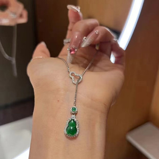 Factory wholesale natural dangerous material jade gourd design necklace clavicle chain 925 silver inlay