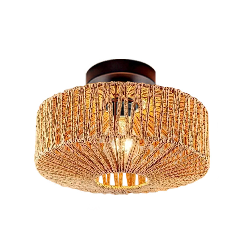 Estilo pastoral rural americano transfronterizo, lámpara de ratán hecha a mano, cama de familia, restaurante, pasillo, sala de estar, pasillo, dormitorio, lámpara de techo