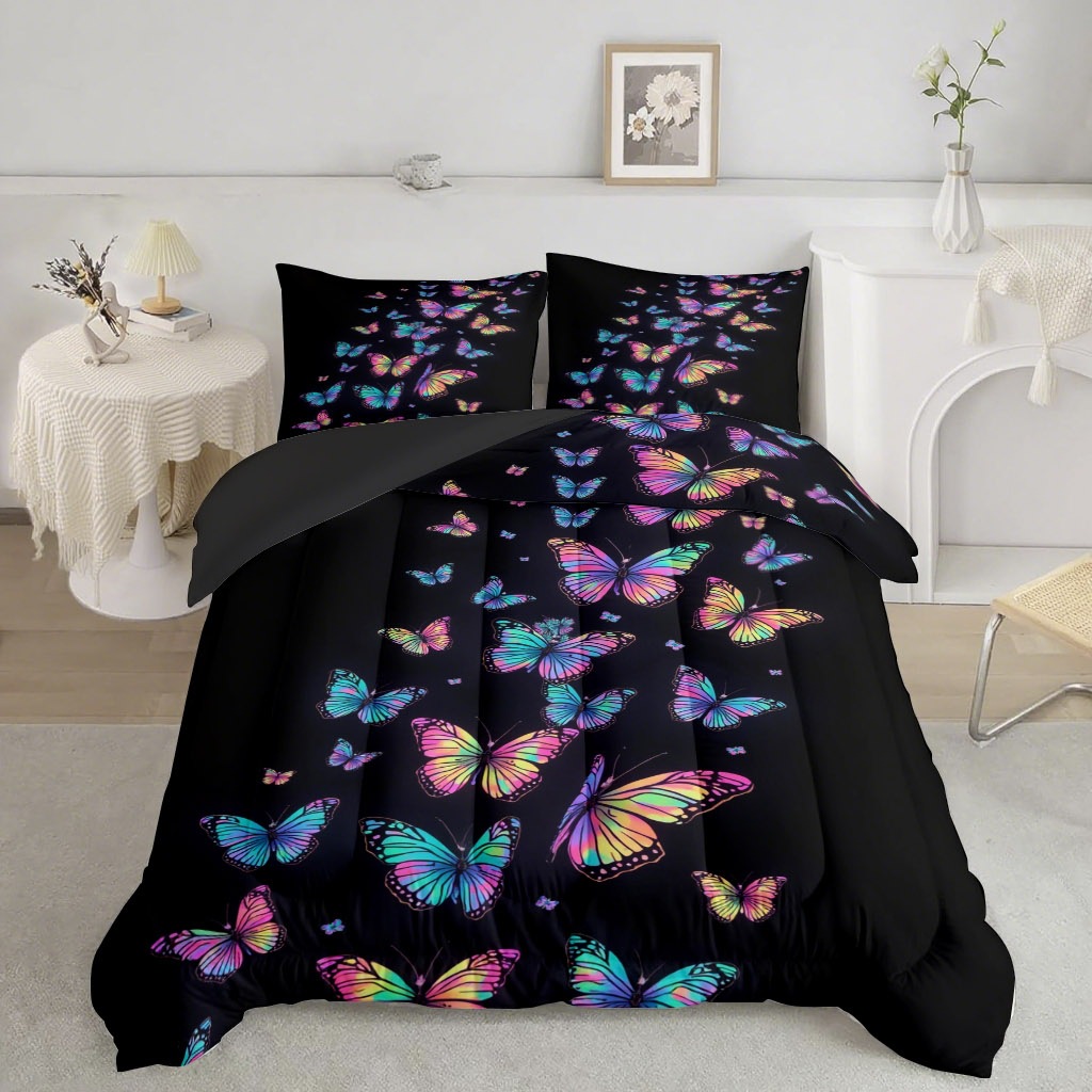 TEMU / JIT transfronterizo mariposa multicolor impresión digital HD 180gms edredón conjunto de ropa de cama