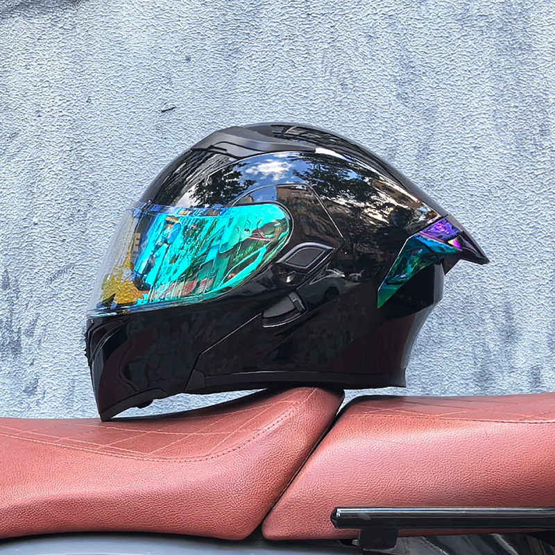 Casco de motocicleta Orz, casco, casco, doble lente, cola grande, motocicleta, casco de carrera, casco, hombres y mujeres, calor de invierno