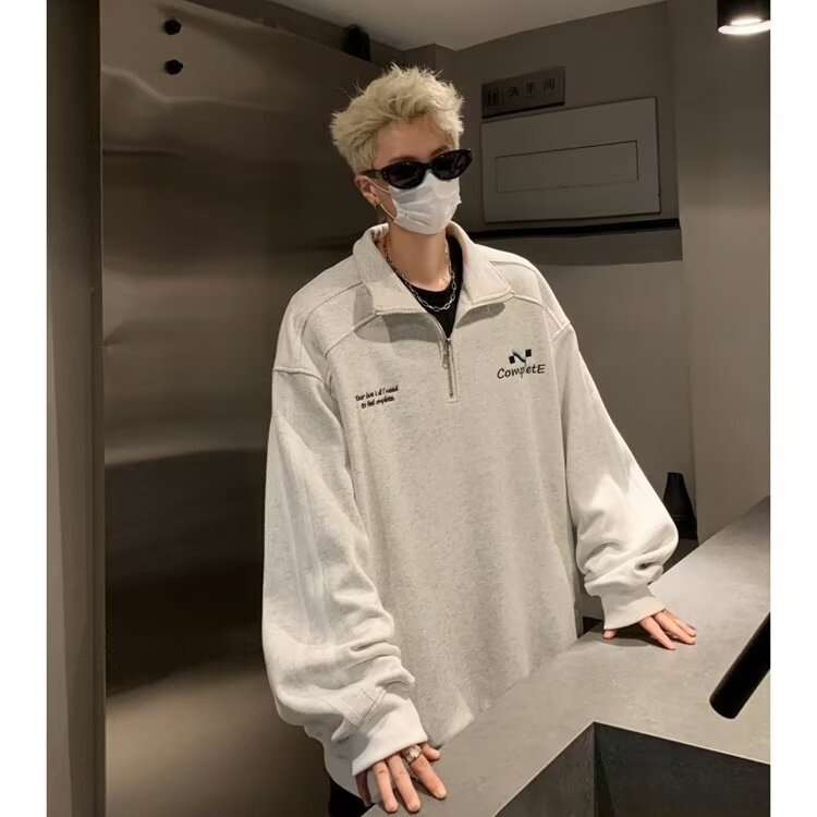 Casual americano de moda suelta retro versátil chaqueta hombre chaqueta de moda medio cremallera collar chaqueta de pareja