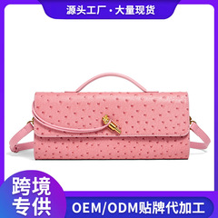 クロスボーダーオーストリッチ柄ピンチバックルイブニングバッグニッチ横型ポータブルバゲットバッグフリップショルダークロスボディオルガンバッグ