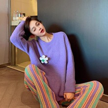 直播爆款半边绒睡衣女冬宽松大码女士家居服套装260克批发跨境