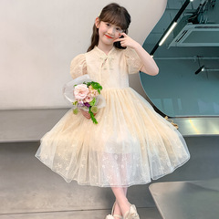 女童中國風連衣裙2024夏季新款兒童短袖公主裙女大童洋氣夏裝裙子