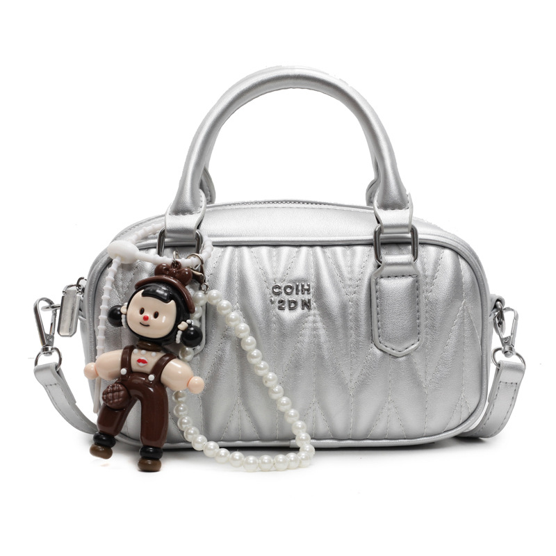 Bolso de bolos portátil de moda de hilo de bordar para mujer 2025 nuevo bolso de hombro plisado de todo fósforo de moda bolso cuadrado pequeño de sentido avanzado