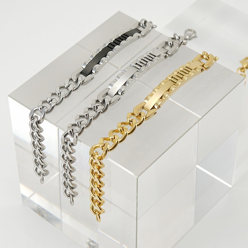 Pulseira de elo cubano masculina em aço inoxidável_voghion.com