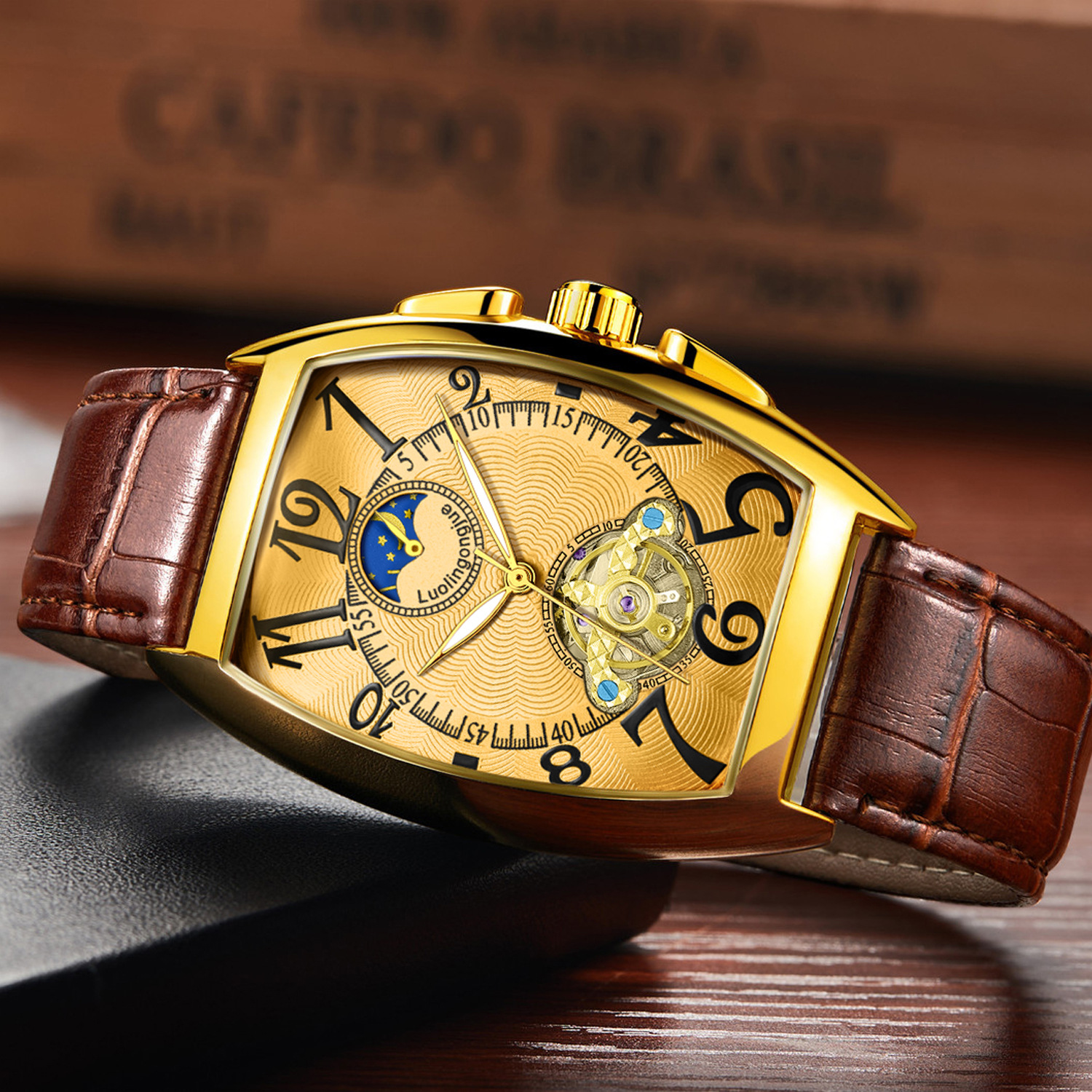 Lorraine Duke Wine Barrel Automatic Mechanical Skeleton Tourbillon Sun and Moon Star Watch Men's Mechanical Watch Foreign Trade Wholesale