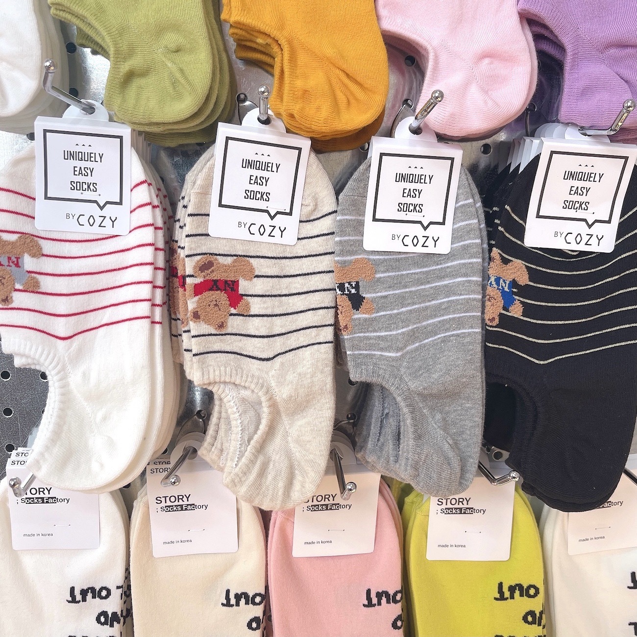 Korean Boat Socks Women 0714 Spring and Summer New Women's Socks Cute Cartoon Flocking Bear Short Socks Striped Invisible Socks