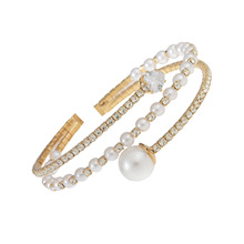 钢丝弹力3排珍珠手镯 跨境欧美新娘婚礼婚纱配饰满钻精美流行手饰