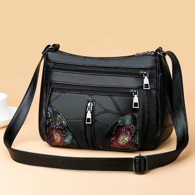 New Middle-aged Women's Bag Korean-style Soft Leather Large Capacity Shoulder Crossbody Bag Mother-in-law Grandma's Vegetable Mobile Phone Bag