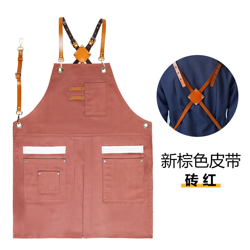 Delantal transfronterizo de algodón de sarga de Amazon, delantal de trabajo amarillo suave con abertura plegable y logotipo personalizado, venta al por mayor