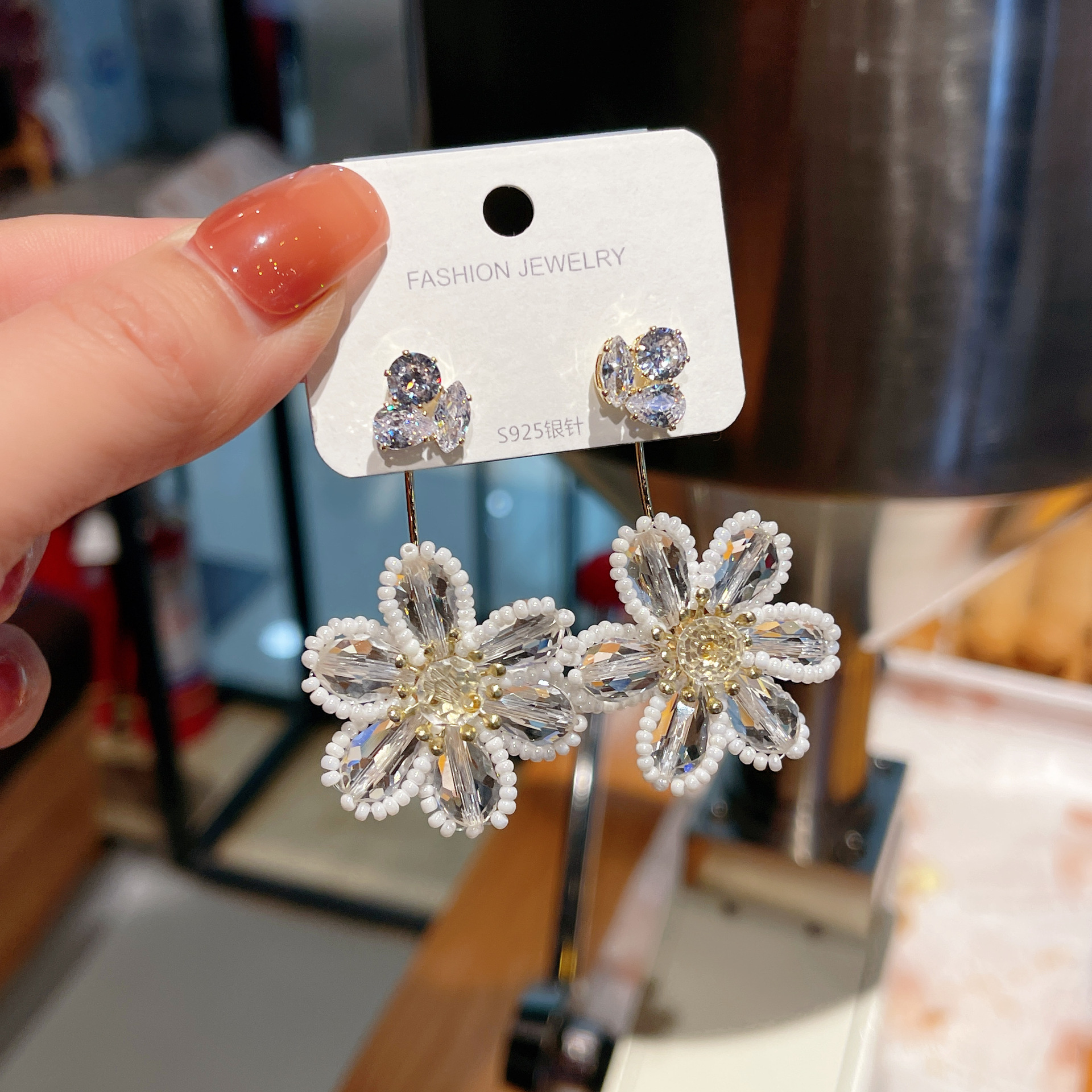 20g Weight Crystal Inlay Material 1 Pair Cute Sweet Flower Plating Inlay Gold Silver Needle Crystal Drop Earrings