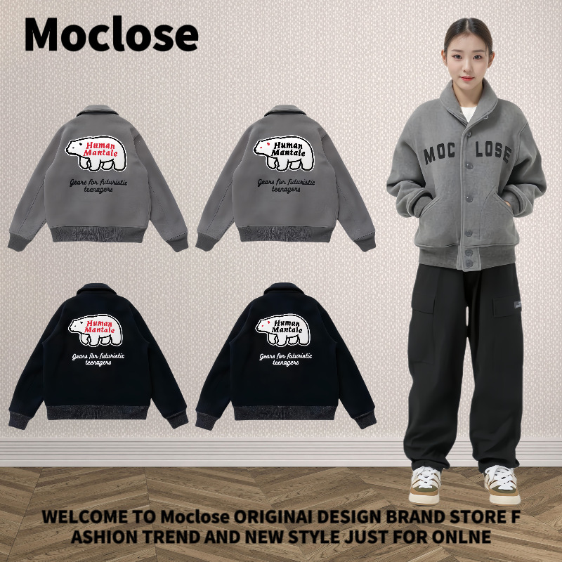 Moclose Japanese Vintage Polar Bear Embroidered Alphabet Spring and Autumn Woolen Laps Workwear Jacket for Men and Women Moclose Japanese Vintage Polar Bear Embroidered Alphabet Spring and Autumn Woolen Laps Workwear Jacket for Men and Women