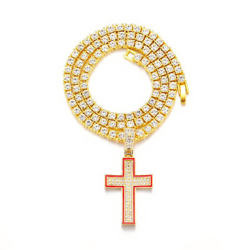 Hip-Hop Cross Alloy Rhinestone Menu0027S Pendant Necklace 1 Piece