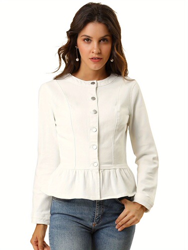 Women's Casual Peplum Denim Jacket 65% Polyester 33% Cotton 2% Spandex
