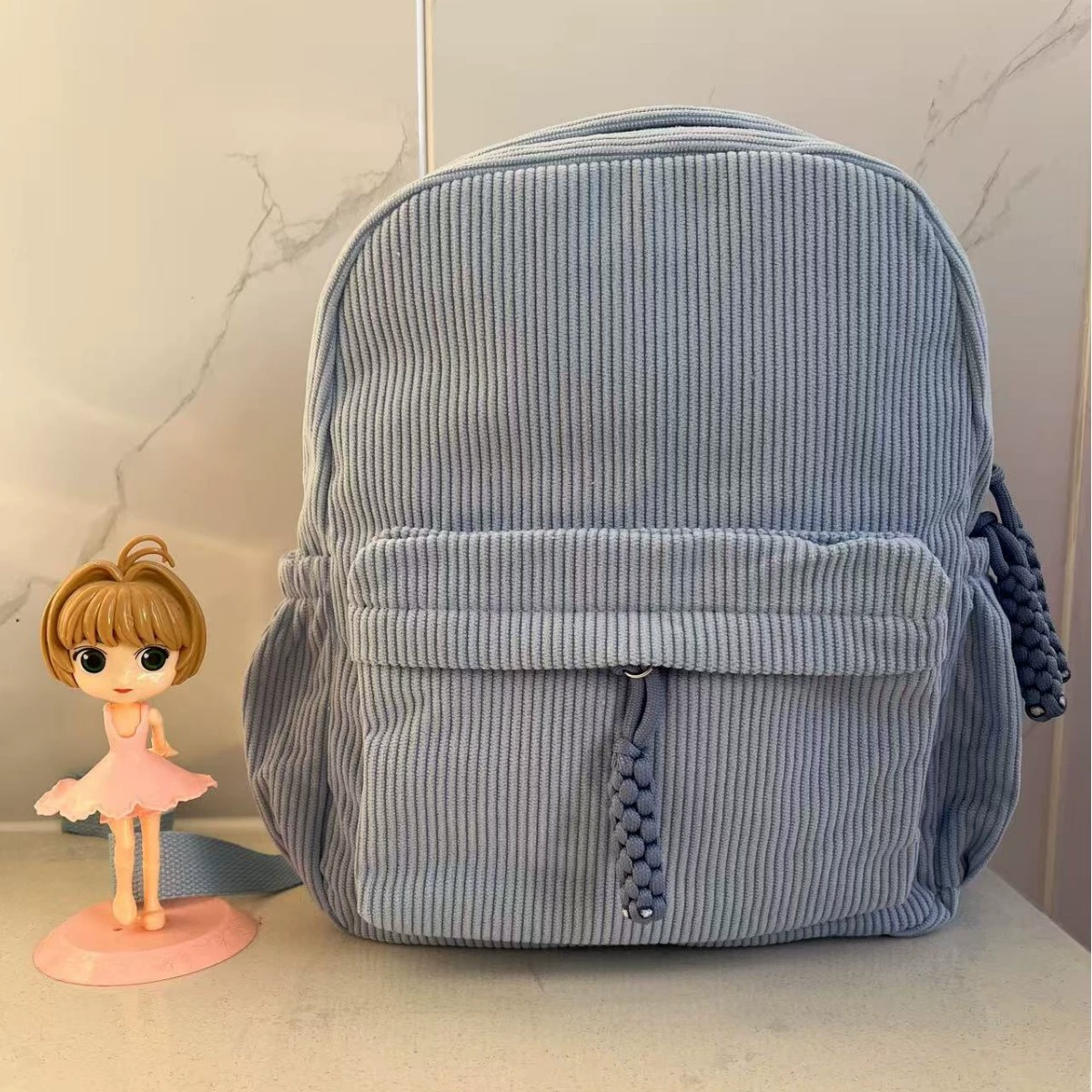 College style travel bag solid color corduroy backpack