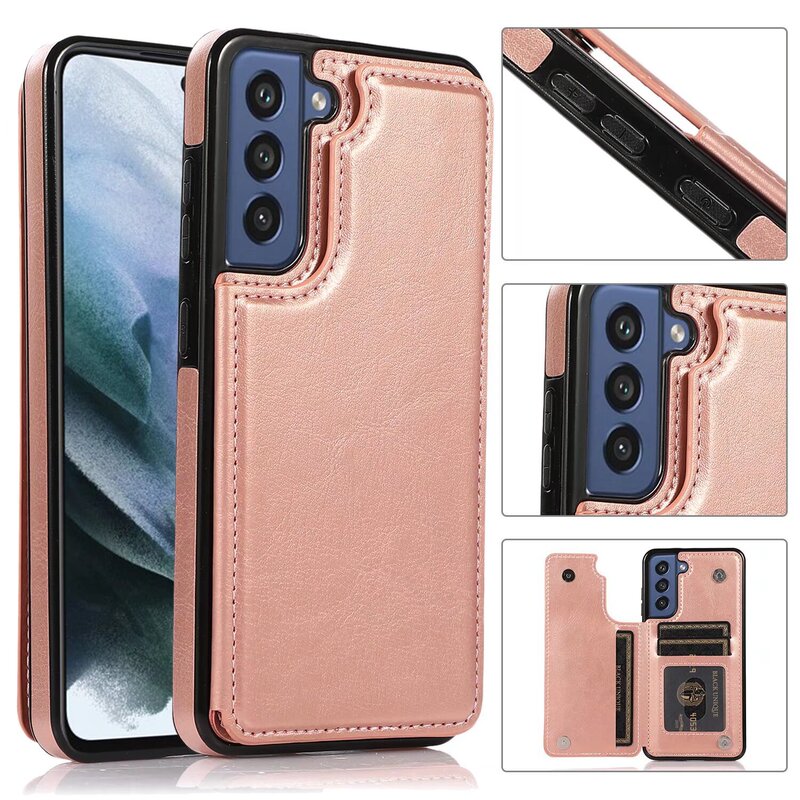 For Samsung S25 Crazy Horse Left and Right Flip Phone Case A15 Card Wallet Protective Case Double Buckle Card Bag Leather Case