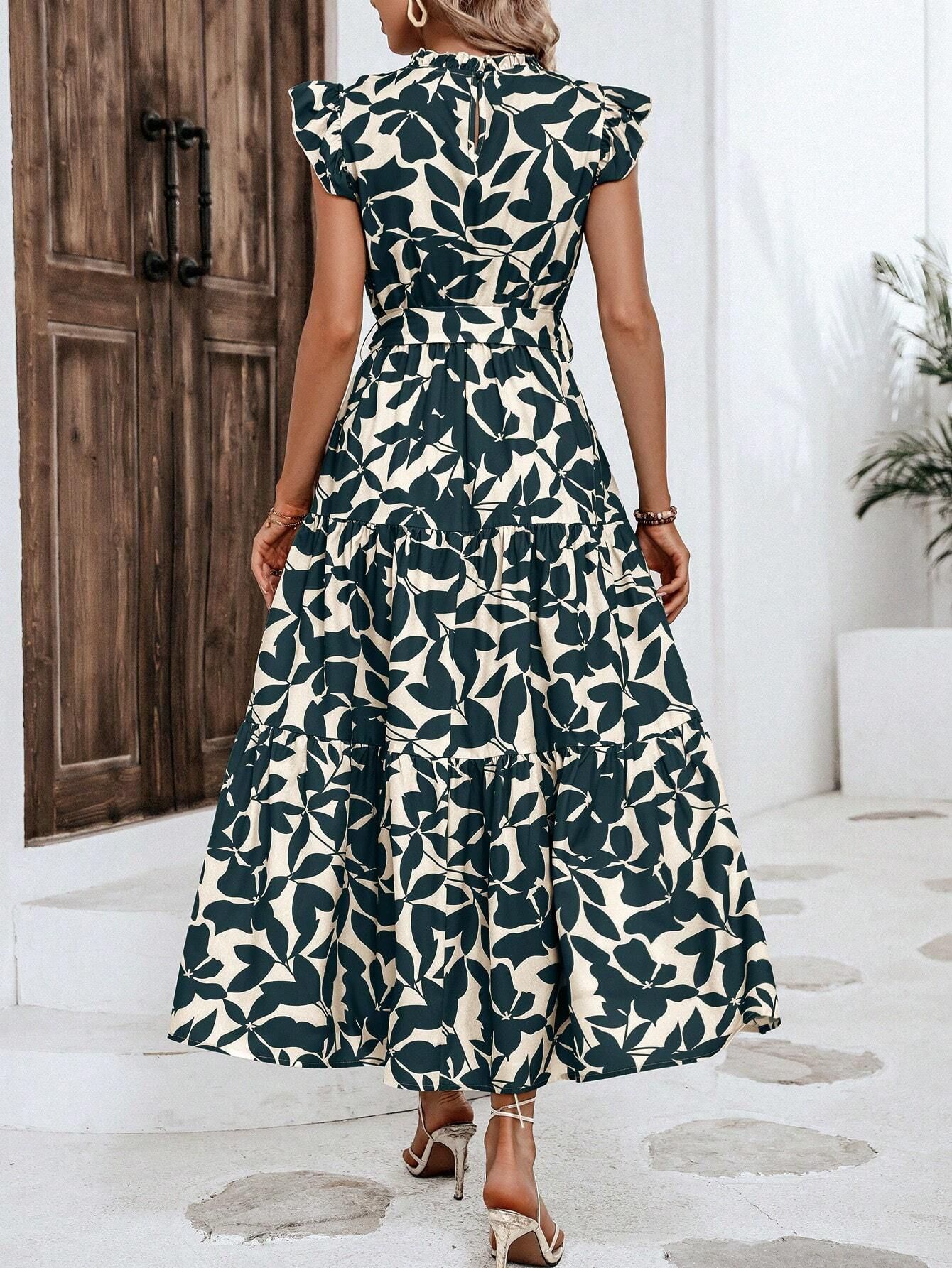 350g Weight Midi Dress Dress Length Type Sleeveless Sleeve Length Swing Dress Dresses Type Flounce Sleeve Sleeve Type Polyester Fabric Type High Waist Waist Line Holiday, Daily Occasion Standing Collar Neckline Slim Fit Type Leaf Pattern Summer Season Women's Gender Printing Design Elegant, Streetwear Style Wholesale Women's Elegant Streetwear Printing Leaf Holiday Daily Standing Collar Sleeveless Swing Dress 9