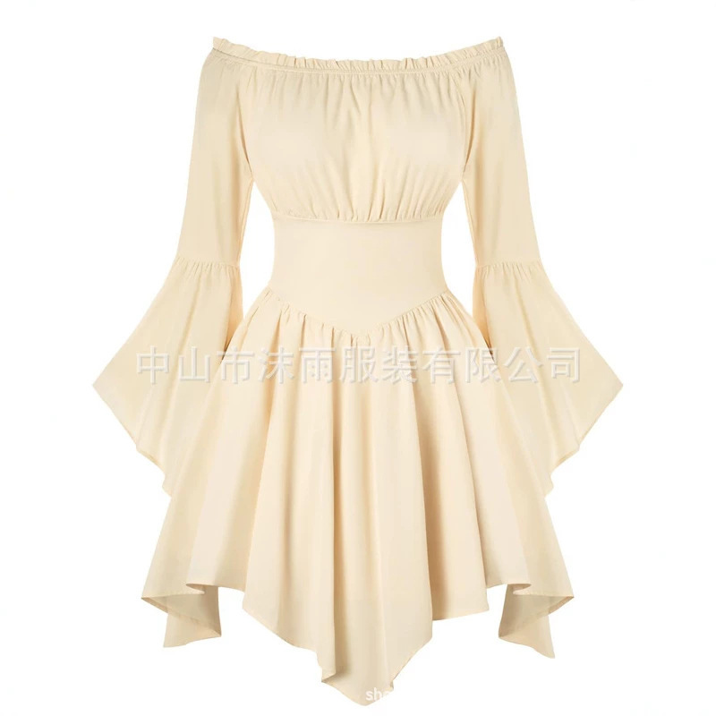 Medieval Art Retro 2026 Cross-Border Amazon Summer New Style Off-Shoulder Waist-Cinching Irregular Dress for Women Medieval Art Retro 2026 Cross-Border Amazon Summer New Style Off-Shoulder Waist-Cinching Irregular Dress for Women