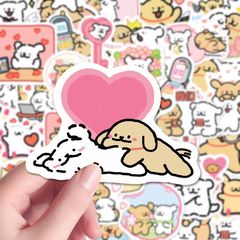 160张爱与小狗贴纸可爱卡通线条小狗热恋期情侣创意diy装饰贴纸