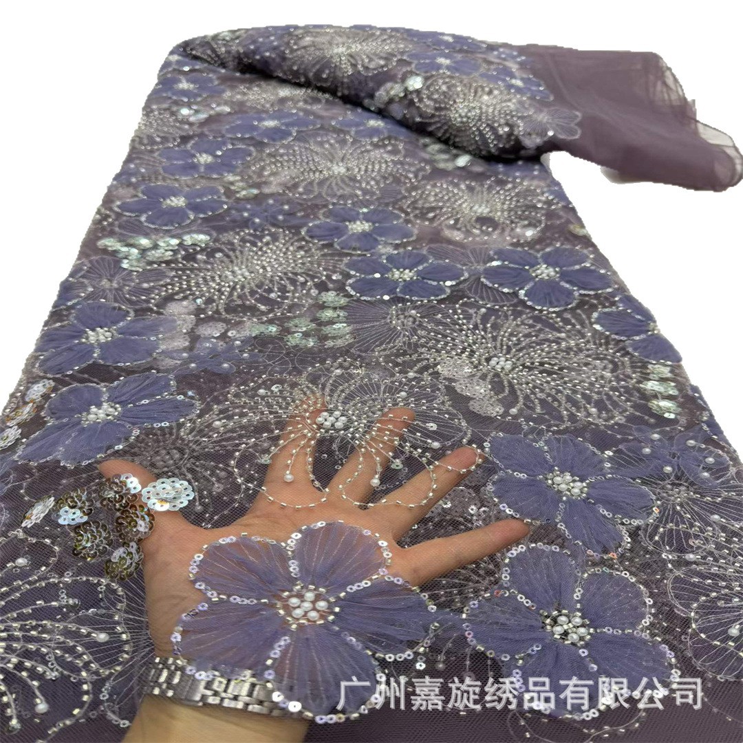 Ciruela de cinturón pequeño tubo de perlas de flores de ciruela sequinado patrón de fuegos artificiales encaje Europa y América Gaoding vestido de mujer vestido de boda tela image 6