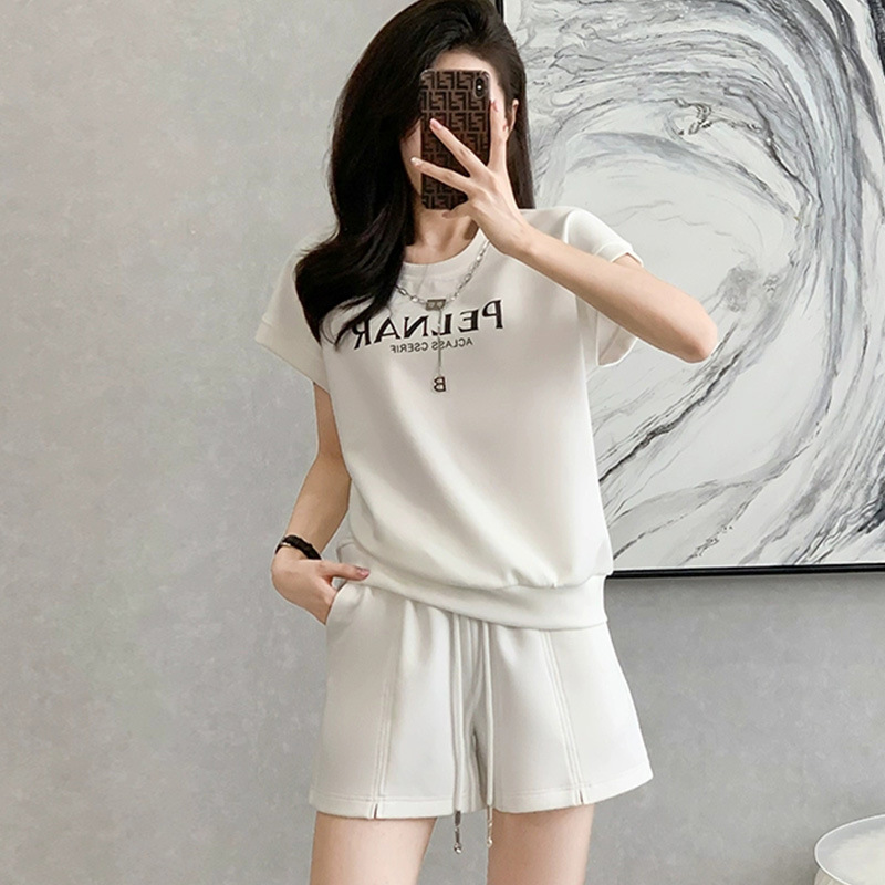 小香风女式套装夏季韩国跨境新款时尚百搭短袖短裤运动跑步两件套