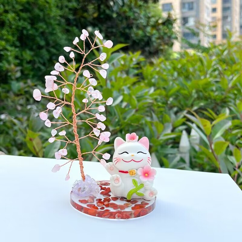 紫粉水晶許願樹招財猫ホームオフィスは、招財樹リビングに玄関の車のテーブルを置く|undefined