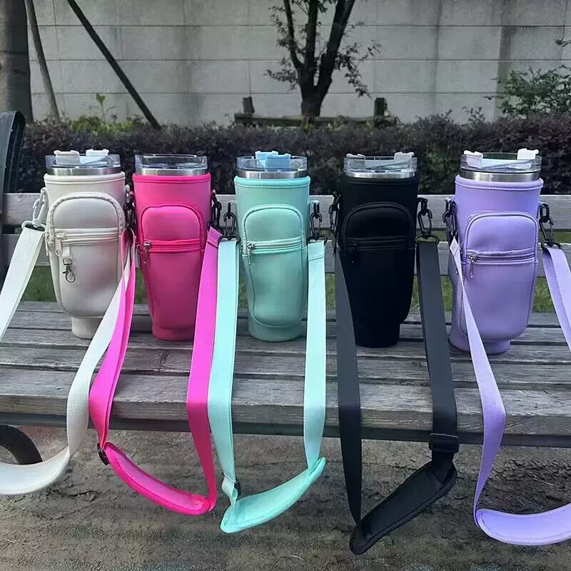 现货批发亚马逊热销40oz冰霸潜水料杯套车载便携纯色手柄杯水杯套