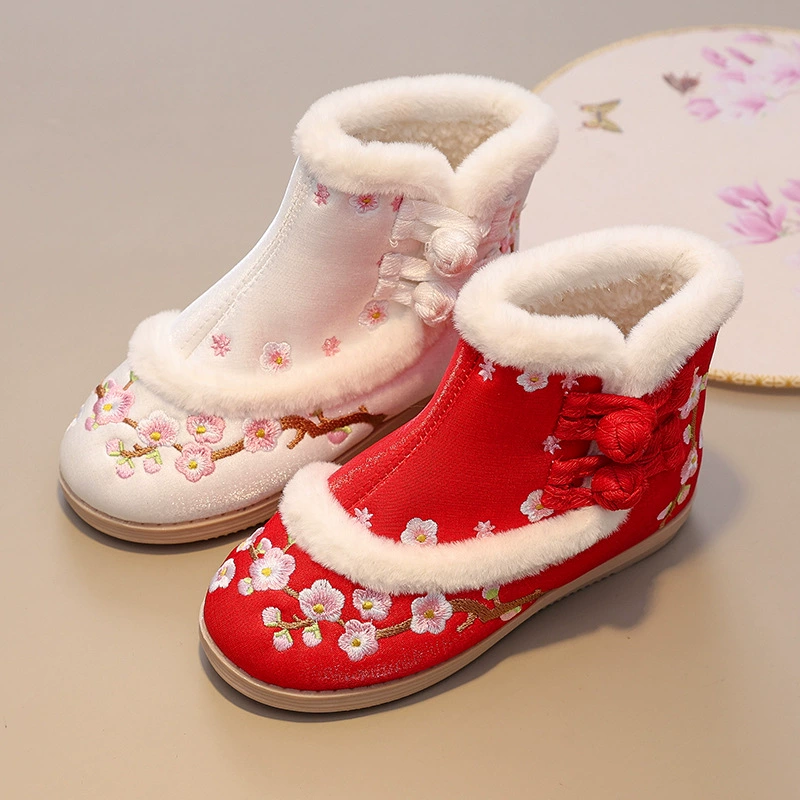 Туфли для девочек Hanfu древний стиль сапоги Hanfu зимние бархатные хлопчатобумажные туфли