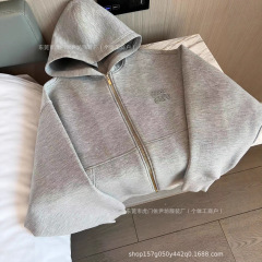 高版本 秋冬M*U家太空棉贴布刺绣字母logo连帽卫衣外套男女同款