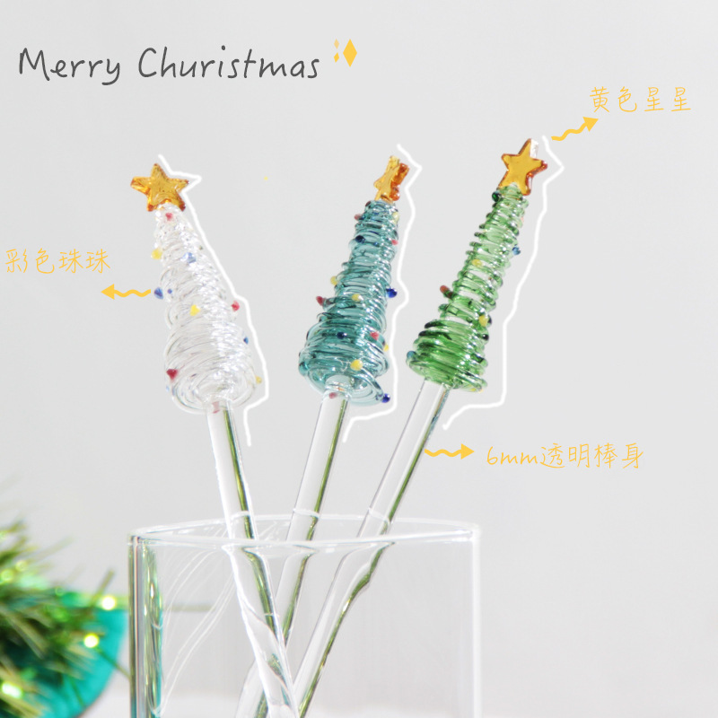Christmas gift glass glass glass milk powder tea mixing stick high borosilicate food grade coffee mixing stick gift