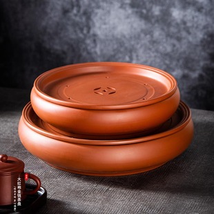 2U8K Chaozhou 10inch Traditional Red Clay Round Tea Tray Semi-Handmade Water Storage Tray Raw Mineral Dahongpao Tea Ceremony Tea Sea