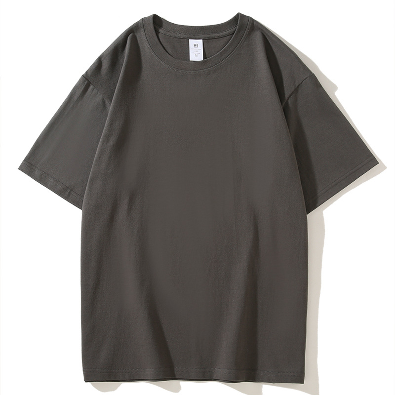 Manga corta 2024 pesada 220gt camisa básica de algodón color sólido opaco grueso cuello redondo camisa de fondo para hombres y mujeres