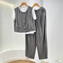 汉派品牌专柜2026夏季时尚休闲百搭马甲短袖套裤三件套032