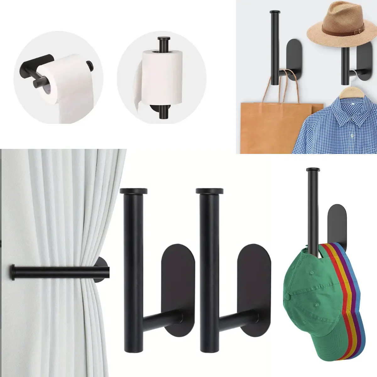 Toilet paper holder for bathroom, no-drill installation, stainless steel toilet tissue rack, toilet paper rod, storage rack, coat rack, vintage style