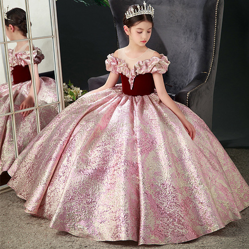 Red Children Host Dress for Girls Fashion Show Birthday Piano Performance Dress Princess Skirt Children's Dress Little Model
