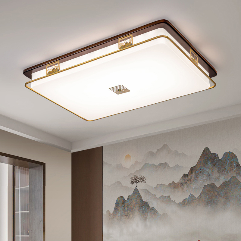 Sala de estar lámpara de techo comedor dormitorio 2026 nuevo ultra delgado nuevo estilo chino de protección de ojos de nuez negra lámpara de estudio de madera sólida 667L
