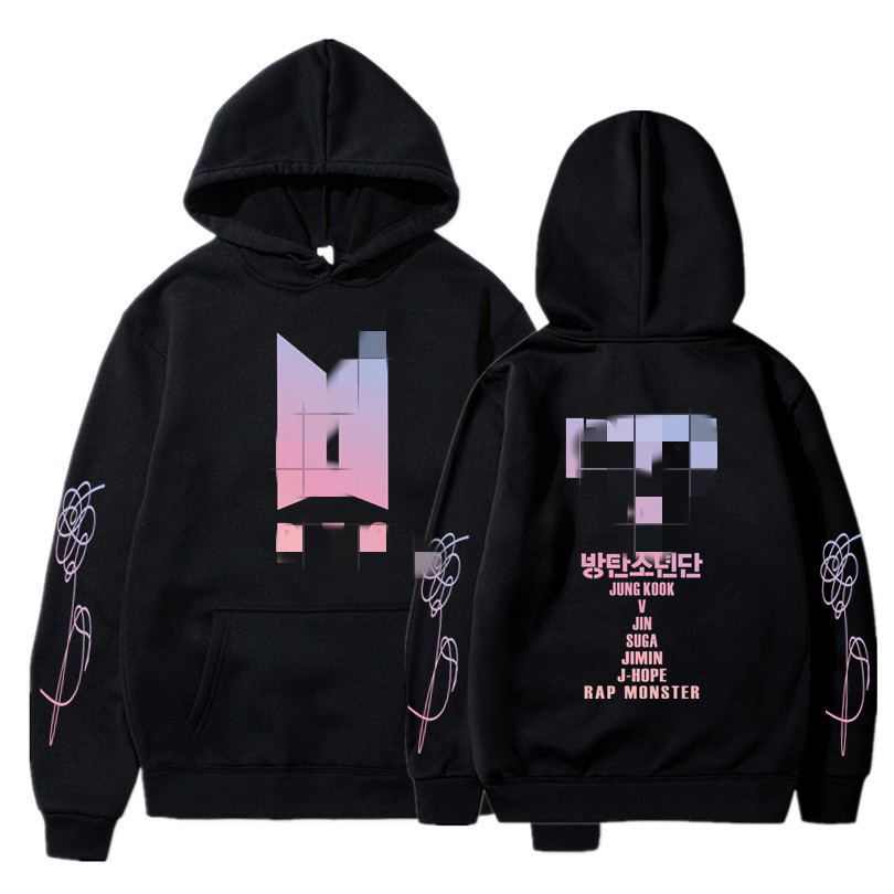 Bts Amazon Cross-Border New European and American Trendy Merchandise Youth Group Printed Hooded Fleece Sweatshirt for Men and Women Sports