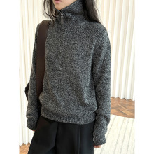 冬季新款韩版时髦半拉链高领羊毛毛衣厚实保暖廓形显瘦上衣女