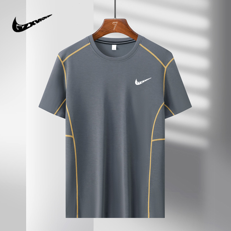Summer Modal Air Layer Striped Short Sleeve T-Shirt for Men, Outdoor Running Sports Casual T-Shirt, Fashionable and Trendy