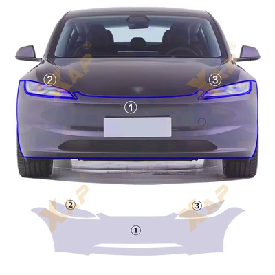 Cross-border Transparent Protective Film for Tesla Model 3 Highland 2024 TPU Invisible Paint (Automotive Film) - tpu-transparent-protective-film-model-3-front-bumper-tpu-protective-film