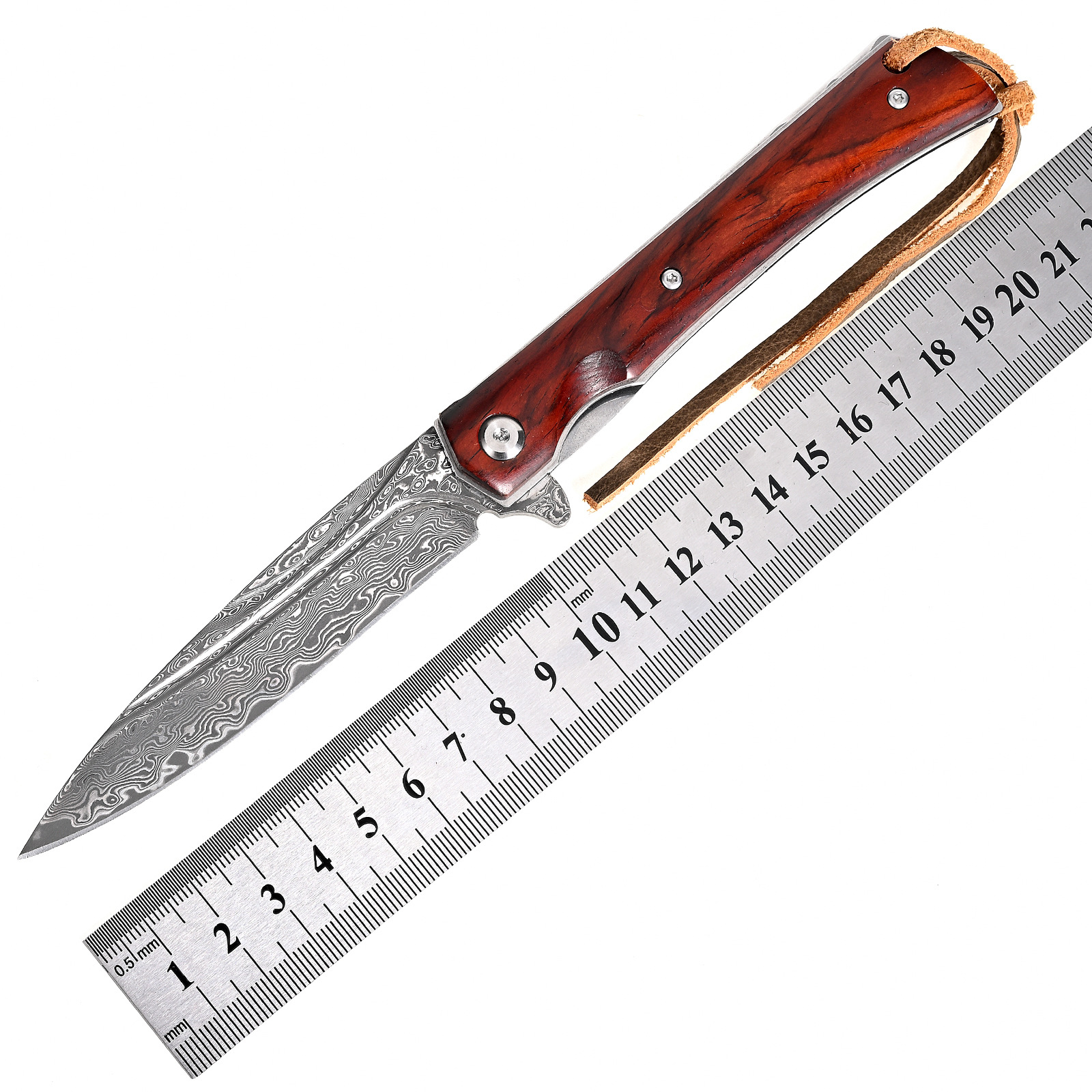 乌木手柄大马士革钢刃材高硬度折叠刀具折叠刀户外五金工厂现货