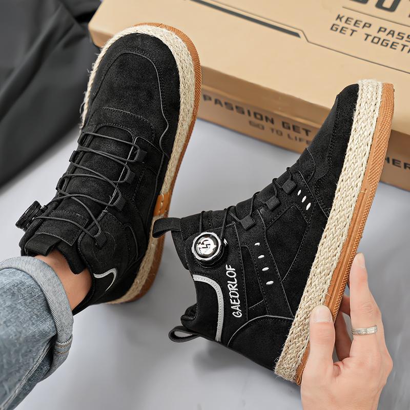 2024 otoño nuevo botón giratorio zapatos de skate de alta altura de moda casual zapatos de hombre al aire libre zapatos de trabajo antideslizantes