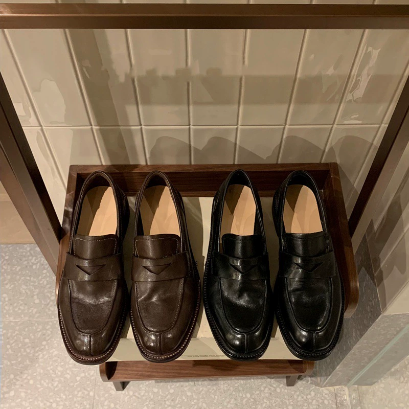 Мягкая воловья кожа ~ Кожаные ленивые туфли с толстой подошвой Lefu женские осенние и зимние новые ретро одиночные туфли британские маленькие кожаные туфли