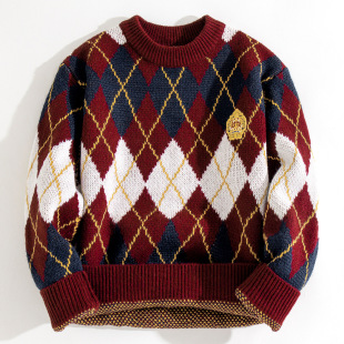 2024 New Children's College Style Sweater Boys' Pullover Sweater Trendy Base Shirt Crewneck Top