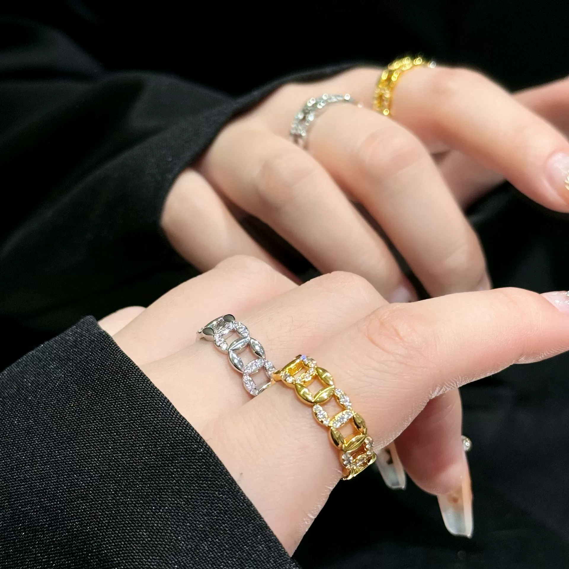 Fashionable chain, design universal metal ring, simple and elegant design, on index finger, wholesale
