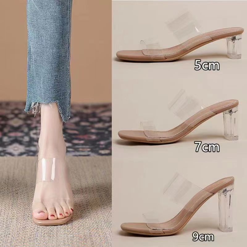Fairy style transparent sandals women's summer 2023 new French style Internet celebrity chunky heel sandals crystal high heels Fairy style transparent sandals women's summer 2023 new French style Internet celebrity chunky heel sandals crystal high heels