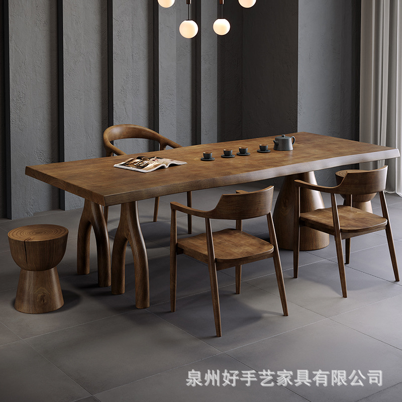 实木茶桌椅组合创意大板桌客厅家用茶台阳台原木侘寂风茶几大桌子