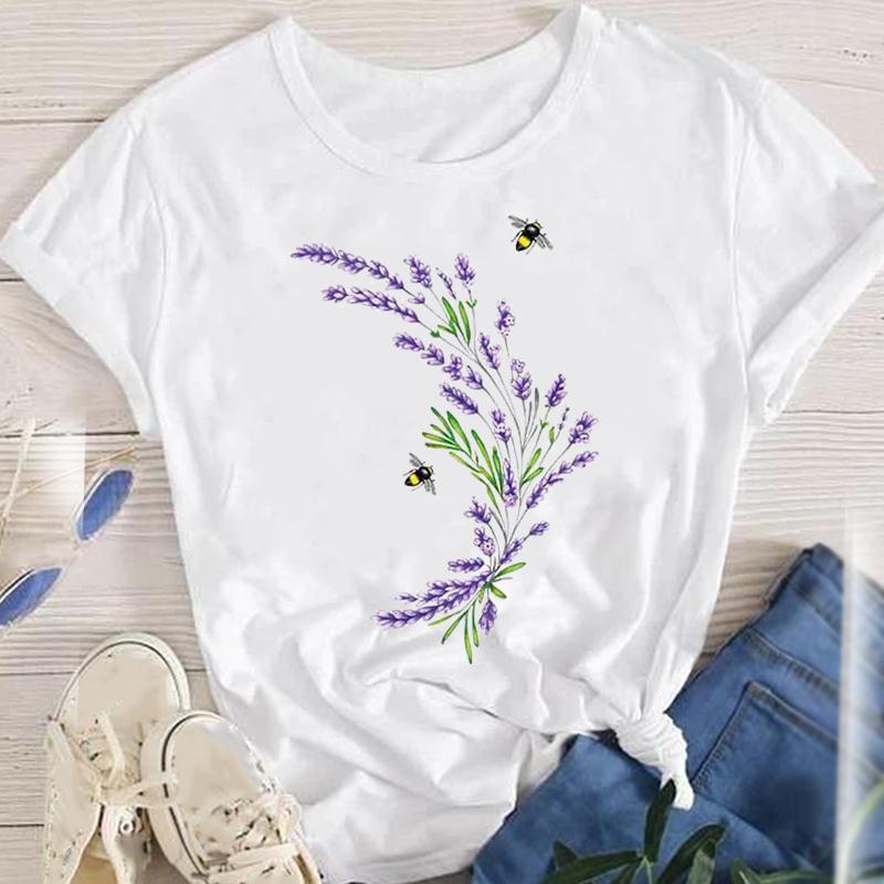 Frau T-shirt Kurzarm T-shirts Drucken Mode Blume display picture 21