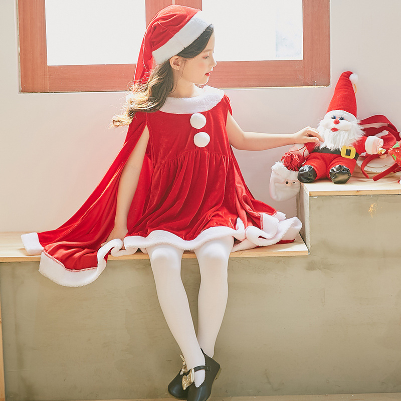 クリスマス子供服赤ちゃん女の子幼稚園サンタクロース服ショールマントプリンセスドレスドレス|undefined